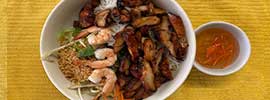 Grilled Chicken and Shrimp Over Noodle