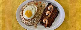 Grilled Pork, Shrimp & Fried Egg Over Fried Rice